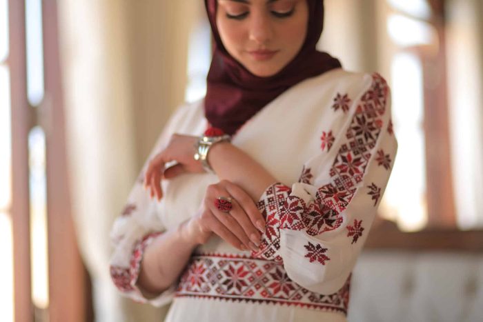 60. Bride's Hennah Dress Embroidered with Palestinian Heritage Designs