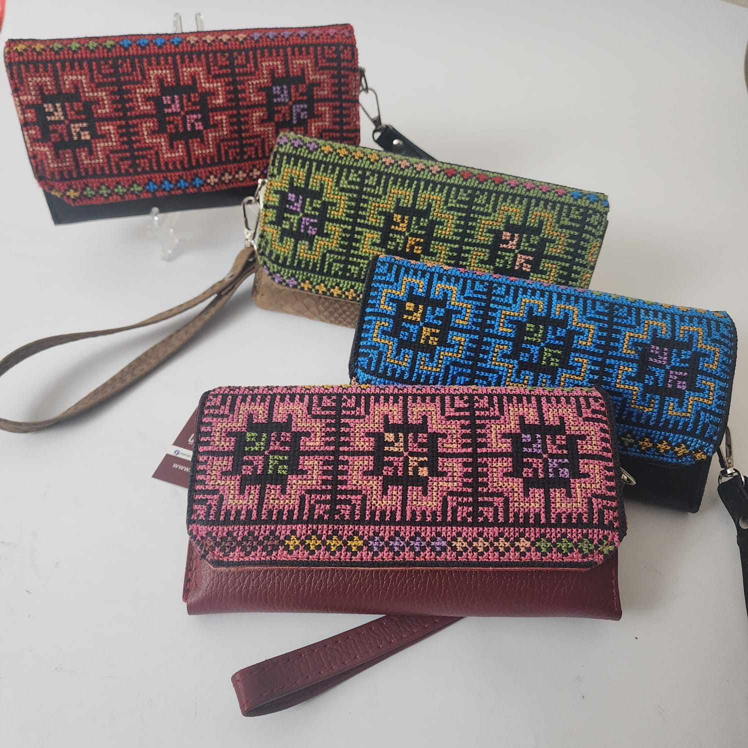 Hand-embroidered Leather Trifold Wallet For Women