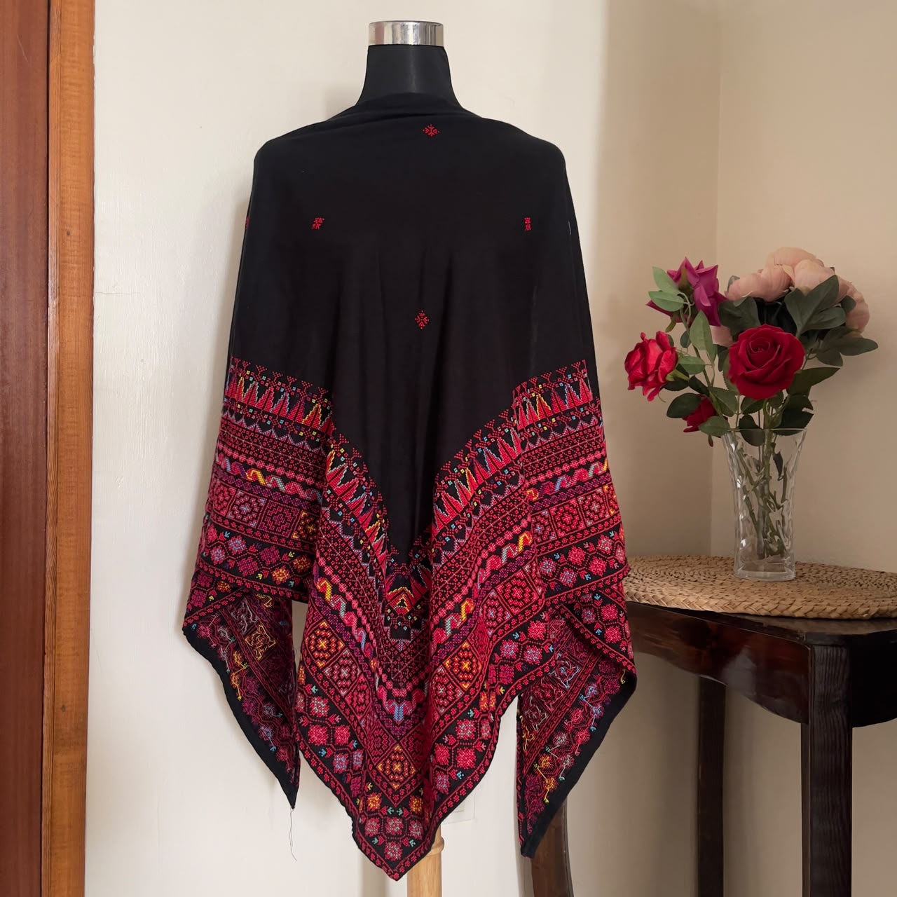 Handmade Palestinian Triangle Shawl | Authentic Tatreez Embroidered with Original Threads