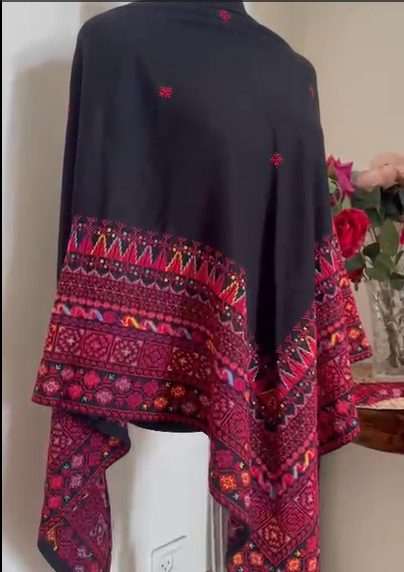 Handmade Palestinian Triangle Shawl | Authentic Tatreez Embroidered with Original Threads - Image 2
